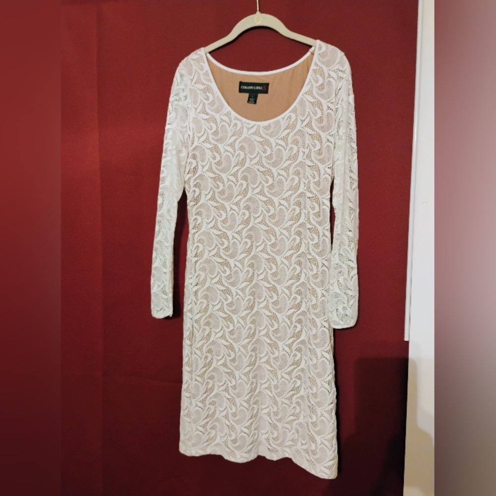 Colleen Lopez Elegant Cream Lace Long Sleeve Dress